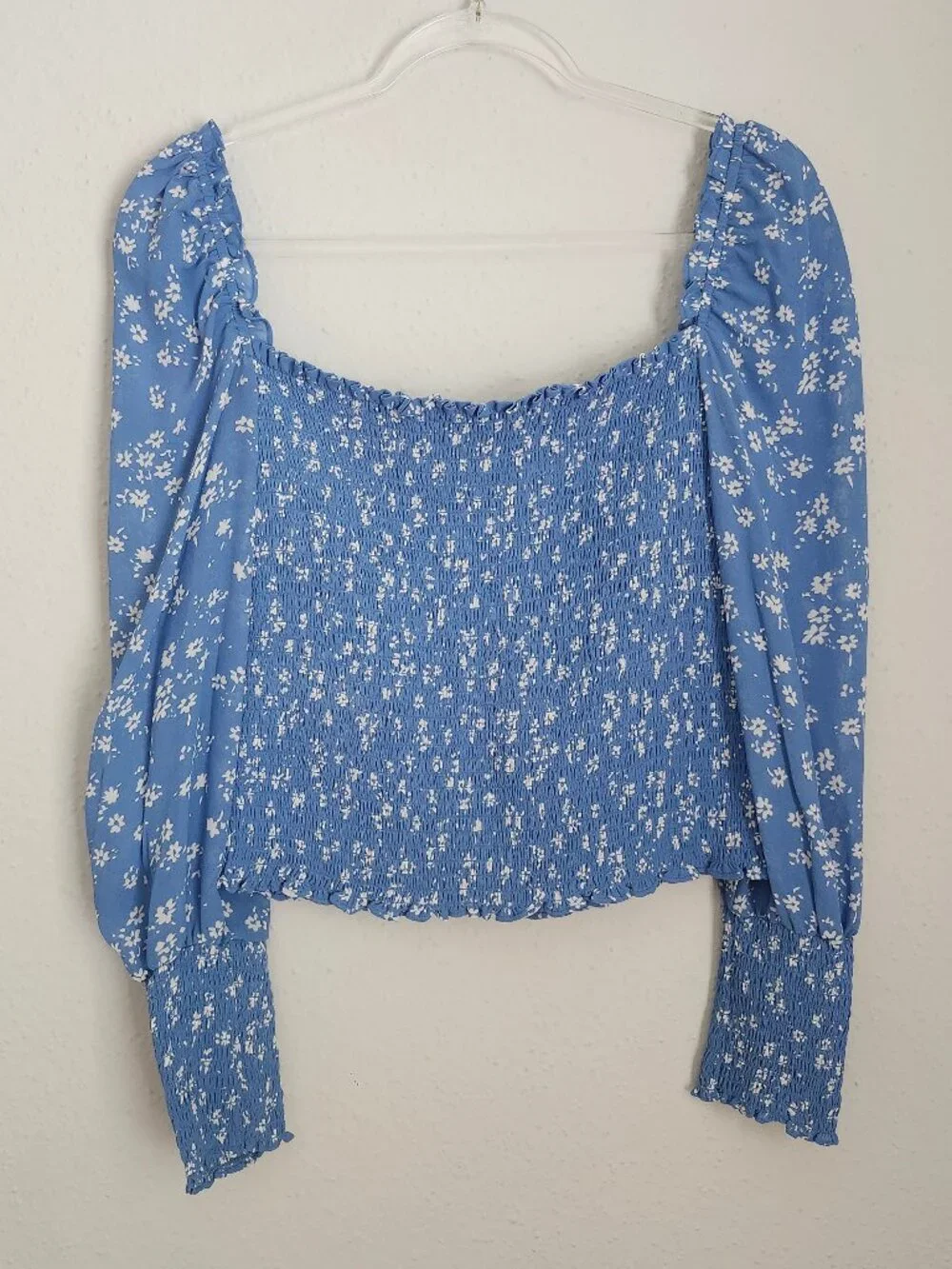 REFORMATION Pinto Blue Smocked White Floral Top L